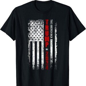 Political Trump 2024 American Flag Adult Short Sleeve Tee Shirt